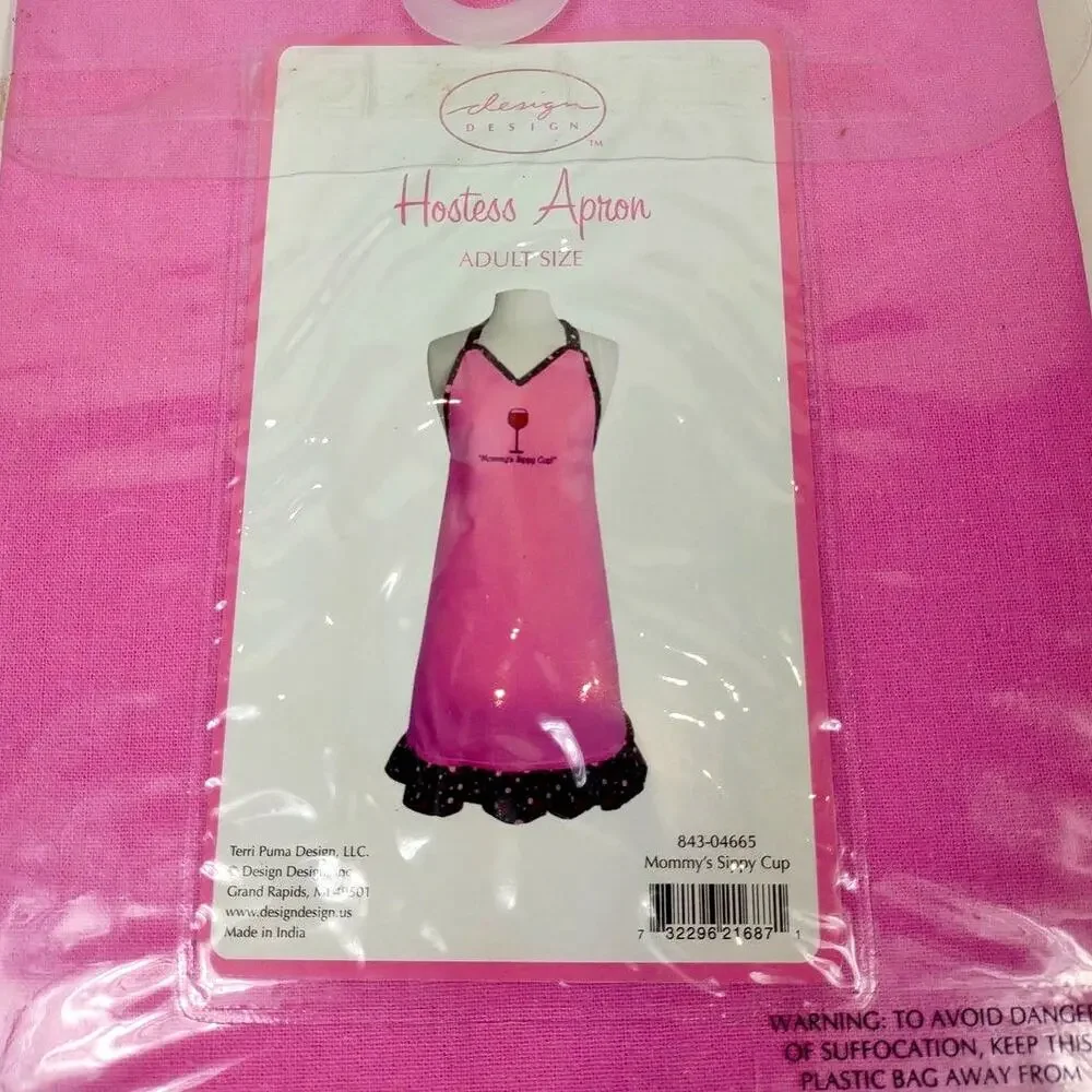 Wine Hostess Apron Mommy's Sippy Cup Pink Embroidered One Size Adult NWT